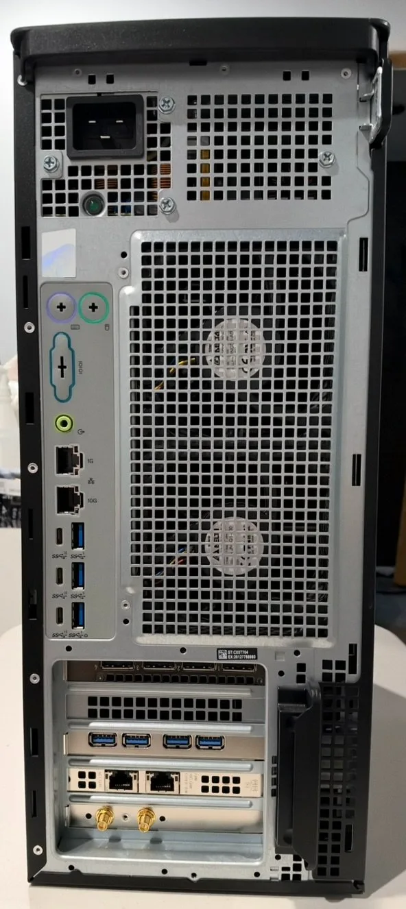 Rear I/O: 1GbE and 10GbE ports, USB-A and USB-C, and the add-in cards in the expansion slots.