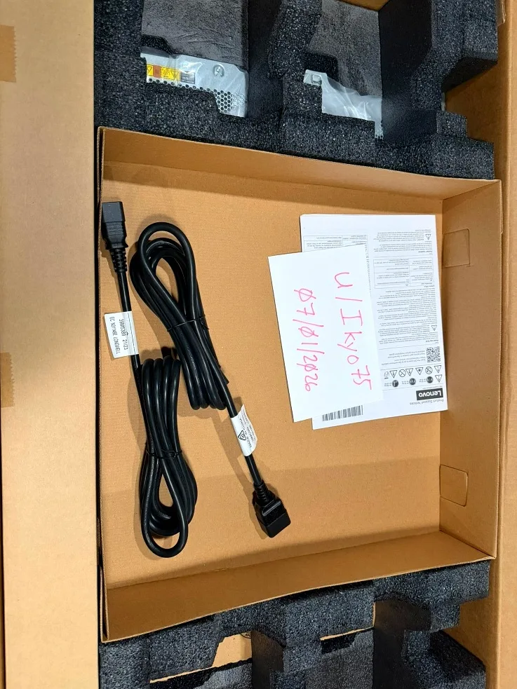 Power cord and product notices, tagged with our intake date.